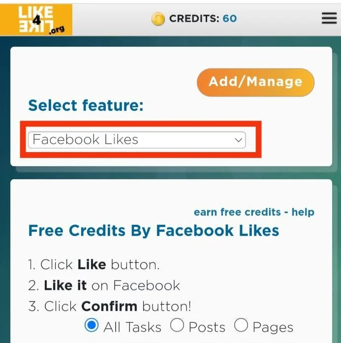 click on facebook likes option