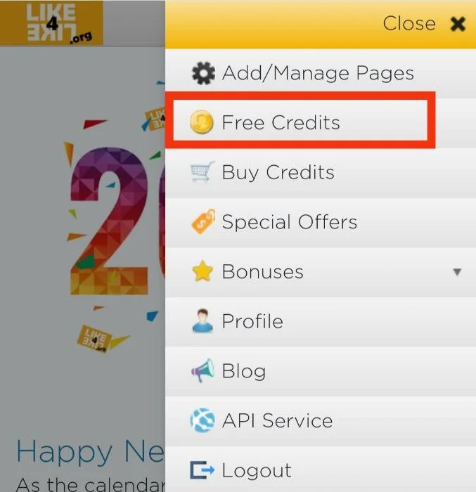 click on free credits option